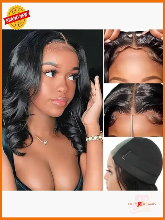 Glueless Bob Wig Human Hair Pre Plucked Pre Cut Body Wave Lace Front Wig 16 Inch Human Hair Pre Plucked Body Wave Bob Wigs Lace Front Human  main image 2